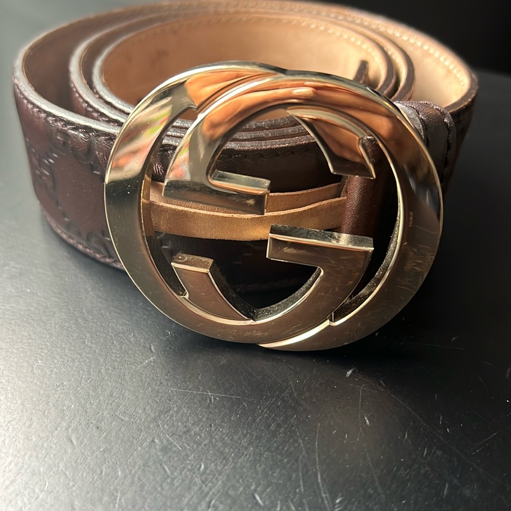 Gucci US 34/85 GG Leather Belt Brown  *PREOWNED*